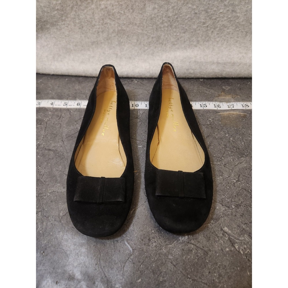 Bettye Muller Ballet Flat Shoes Women's 38 Black Suede Bow Slip on Made in Italy